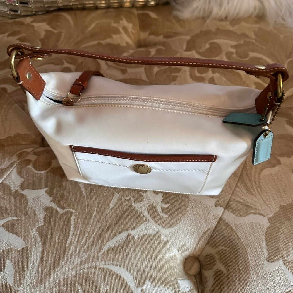 White coach satin handbag